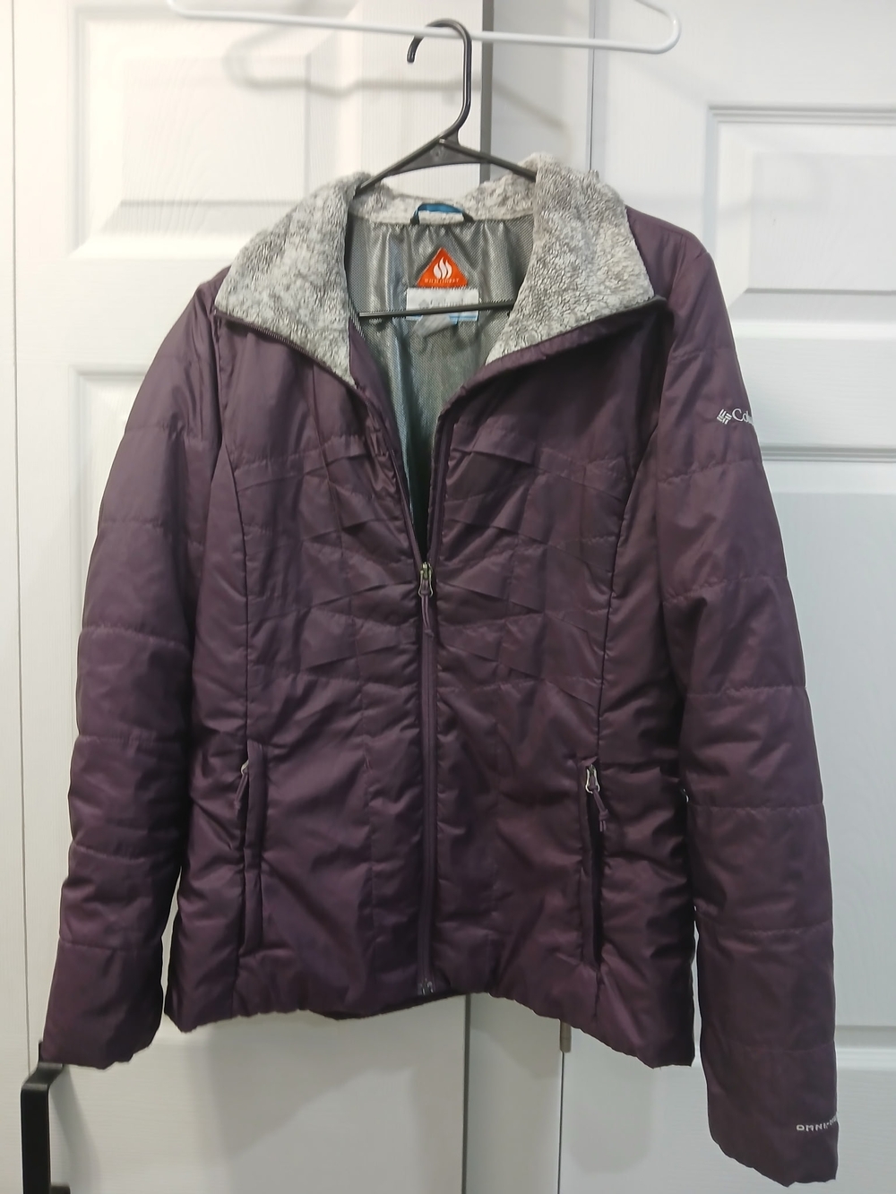 Columbia Plum Puffer Jacket with Gray Sherpa Collar